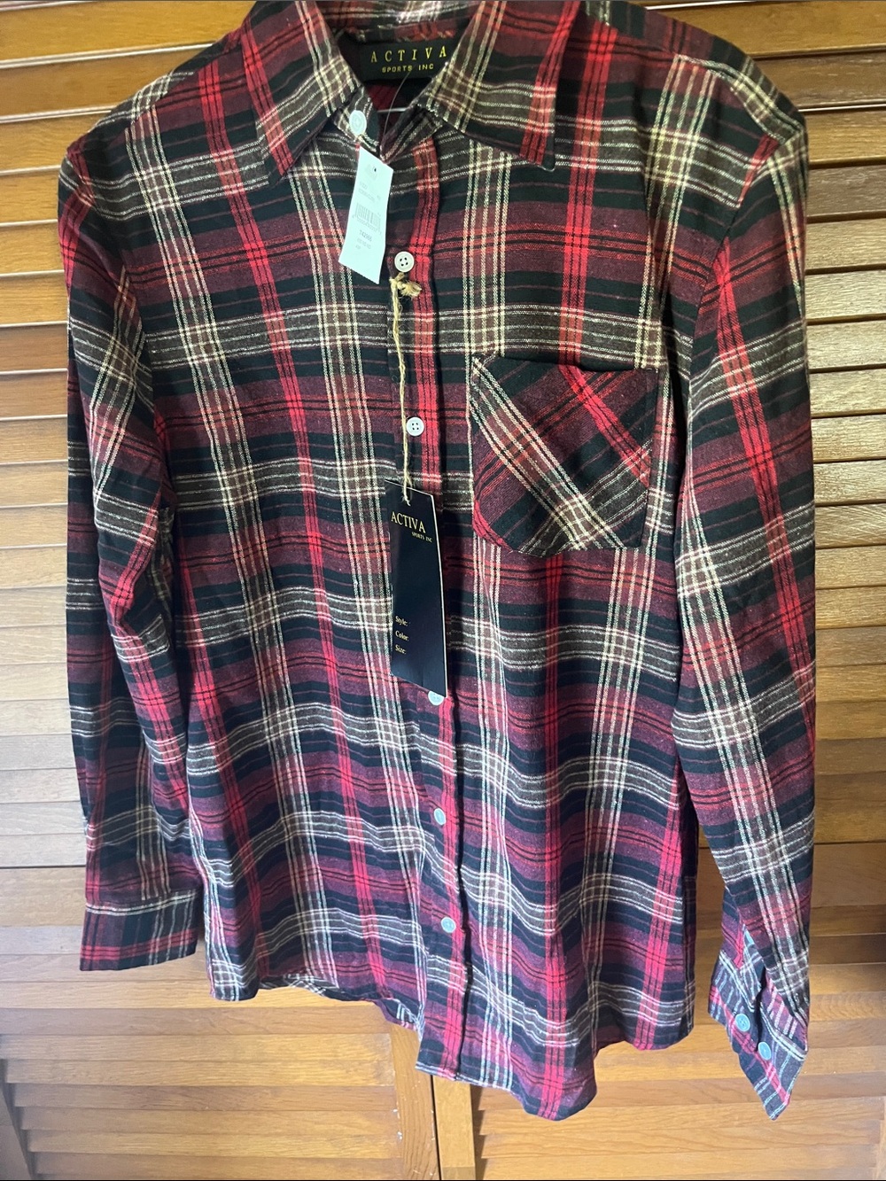 Ativa Red Black Plaid Long-Sleeve Button-Down Men's Shirt